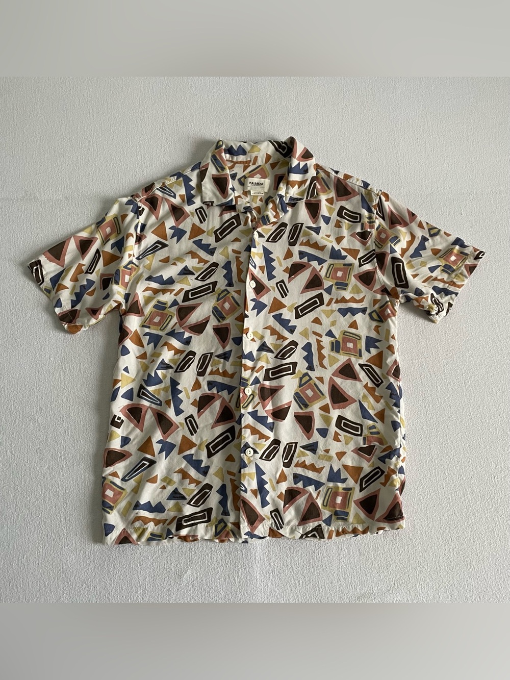 Pull&Bear Short-Sleeve Geometric Print Shirt in Cream, Rust, Navy, Olive, Black